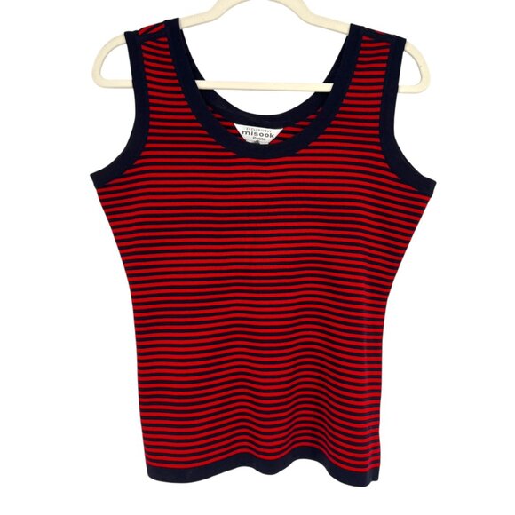 Misook Red Navy Striped Sleeveless Tank Top Size Medium Petite - Picture 1 of 9